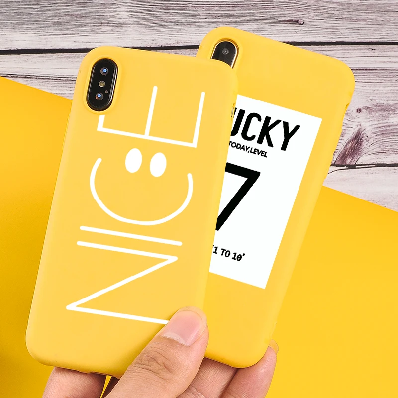 Candy Phone Case For iPhone X XS Max XR Cute NICE Smile Painted Letter Case For iphone 7 8 Plus 6 S P 5 S SE Back Cover Fundas
Candy Phone Case For iPhone X XS Max XR Cute NICE Smile Painted Letter Case For iphone 7 8 Plus 6 S P 5 S SE Back Cover Fundas