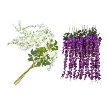 12Pcs Artificial Silk Wisteria Vine Ratta Silk Hanging Flower Wedding Decor, 6Pcs White & 6Pcs Purple
12Pcs Artificial Silk Wisteria Vine Ratta Silk Hanging Flower Wedding Decor, 6Pcs White & 6Pcs Purple