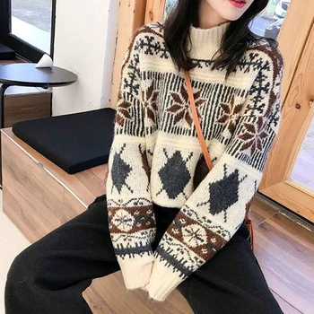 

2020 Autumn Winter Turtleneck Loose Knitted Women Sweater Feamle Warm Long Sleeve Pullover Laides Knitwear Jumper Pull