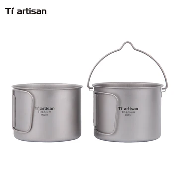 Tiartisan 티타늄 냄비 초경량 야외 캠핑 컵, 뚜껑 및 접이식 손잡이 포함, 하이킹 백팩 요리, 900ml