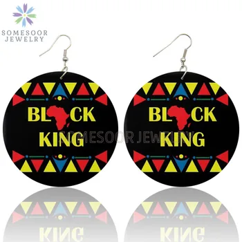 

SOMESOOR Black Kings Printed Wooden Drop Earrings Melanin Lives Matter Inspire Sayings Big Loops Dangle Jewelry For Women Gifts