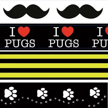 Bread Love Pugs Paws Printed Grosgrain Ribbon Black Yellow Stripe Webbing Cintas DIY Hairbows Scrapbooking 22mm 7/8 '' inch