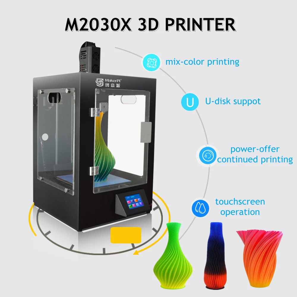 MakerPI M2030X FDM Multi Color 3D Printing Machine, FDM Desktop 3D Printer with Build Size 200*200*300mm
MakerPI M2030X FDM Multi Color 3D Printing Machine, FDM Desktop 3D Printer with Build Size 200*200*300mm