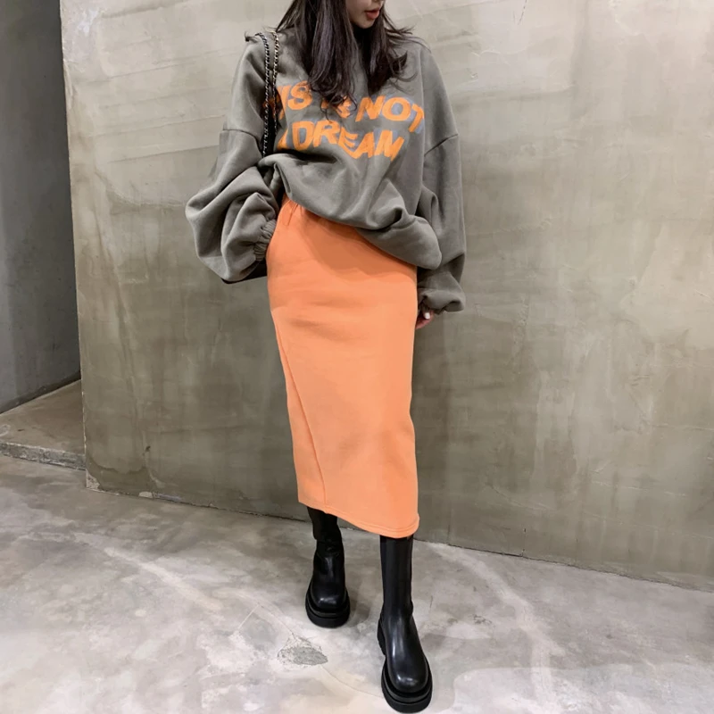 2020 Spring And Autumn New Youth Popular Letter Print Sweatshirt Set Fluorescent Split Skirt Two-piece Women/'s One Size 2020 Spring And Autumn New Youth Popular Letter Print Sweatshirt Set Fluorescent Split Skirt Two-piece Women/'s One Size