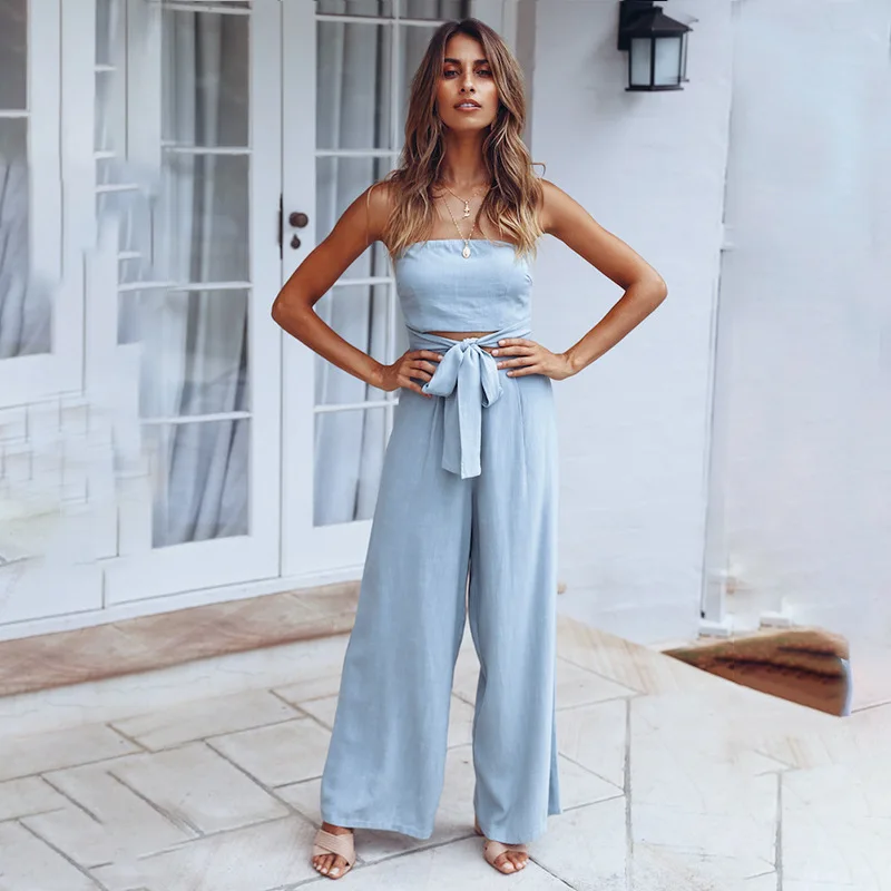 2020 Spring And Summer Women's New Word Collar Exposed Navel Strap Bow Sexy Solid Color Piece Trousers
2020 Spring And Summer Women's New Word Collar Exposed Navel Strap Bow Sexy Solid Color Piece Trousers