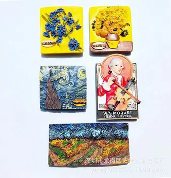 

3D Resin Fridge Magnet VAN GOGN famous painting Starry Sky/sunflower/Iris Flower Magnetic Resin Refrigerator Stickers Souvenir