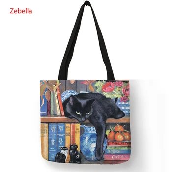 Zebella Oil Painting Cat Print Women Casual Tote Bags Linen Reusable Shopping Shoulder Bags for Women 
Zebella Oil Painting Cat Print Women Casual Tote Bags Linen Reusable Shopping Shoulder Bags for Women