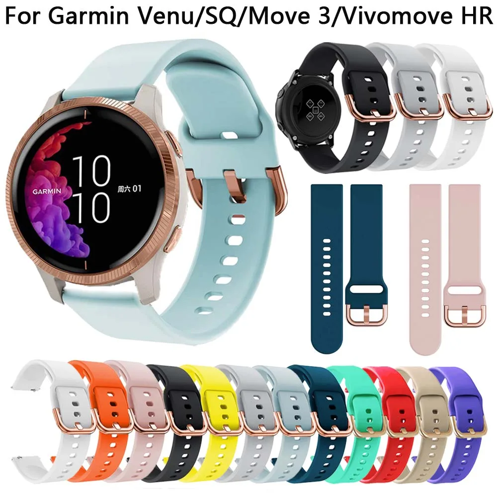 20mm Sport Silicone Watchband For Garmin Venu SQ Move 3 Luxe Style Vivomove HR Starp Smart Watch Band Replacement Wrist Bracelet |