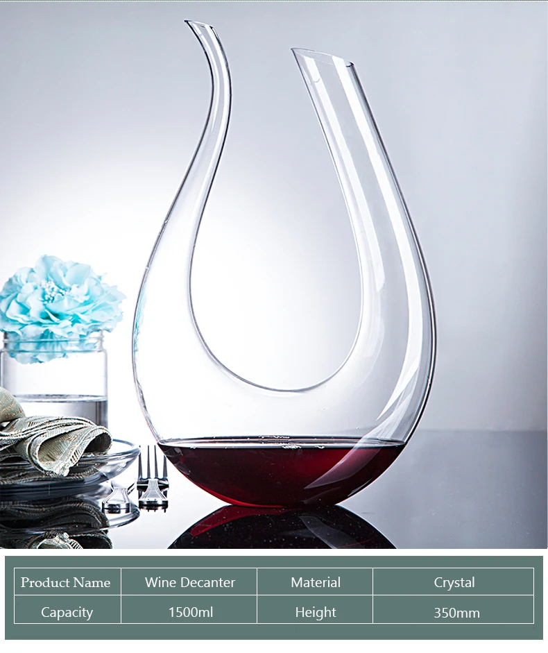 1500ml bicchieri cristallo fatti a mano a forma U Vino rosso Brandy Champagne Aeratore Versatore decanter 