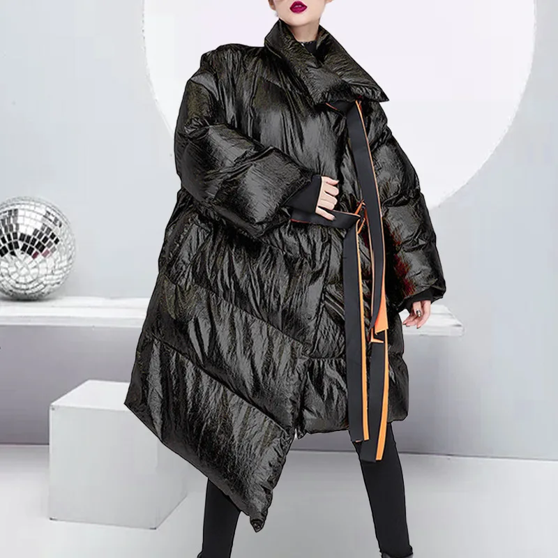 Winter Women's Down Jacket Long Sleeve Patchwork Ribbons Irregular Cotton Coats Female 2019 Autumn Plus Thick Warm
Winter Women's Down Jacket Long Sleeve Patchwork Ribbons Irregular Cotton Coats Female 2019 Autumn Plus Thick Warm