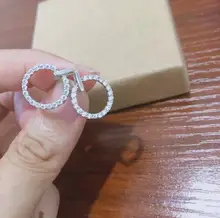 LByzHan-pendientes de tuerca redondos geométricos para mujer, de Plata de Ley 925, con diamantes de imitación de cristal, joyería bonita