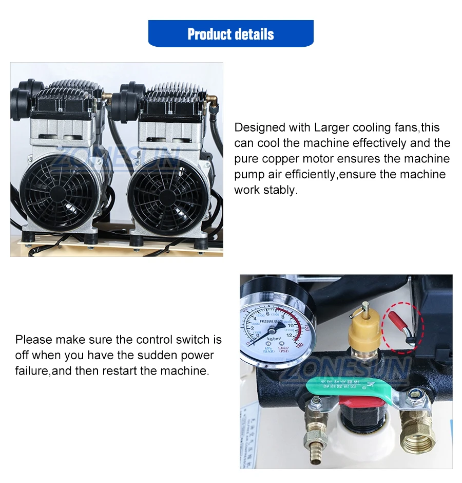 ZS-AC160L Portable Air Pump Oil Free Air Compressor