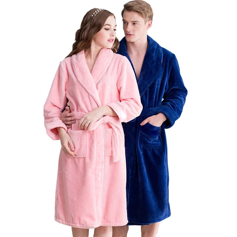 

On Sale Men's Classic Kimono Bath Robe Silk Flannel Long Bathrobe Men Winter Warm Robes Male Dressing Gown Mens Lounge Bathrobes