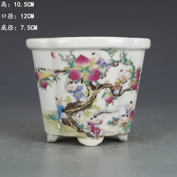 

Collection of Beijing used famille rose nine son flat peach small flower pot porcelain collection