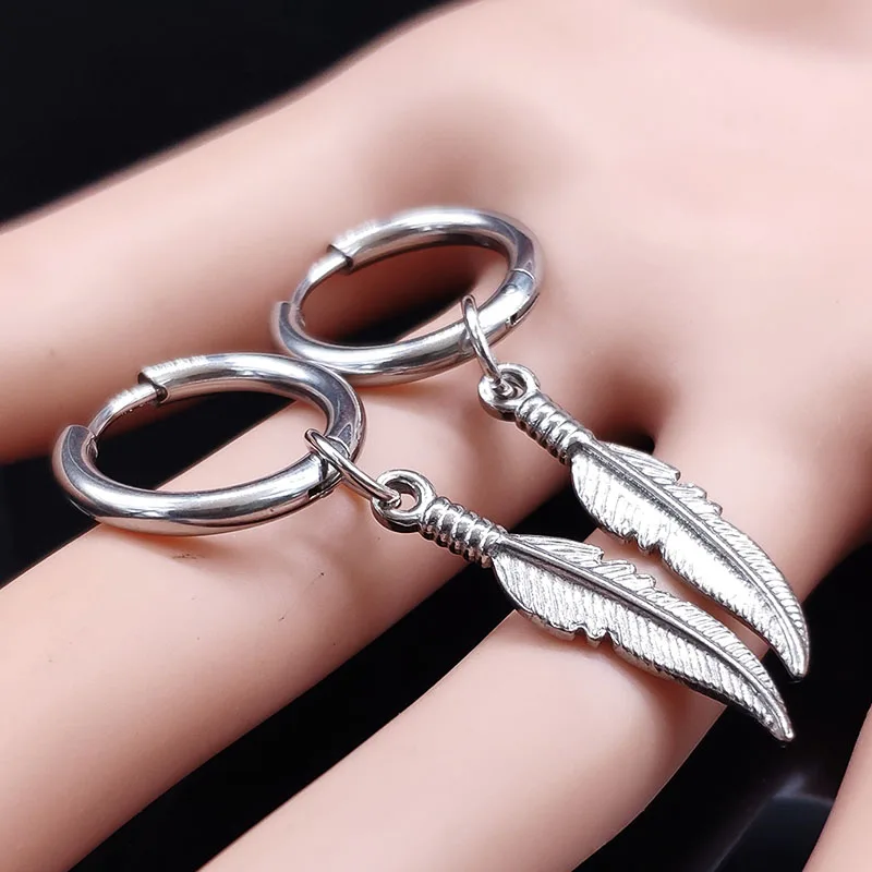 2019 Fashion Punk Feather Stainless Steel Hoop Earing for Women/Men Silver Color Earings Jewelry pendientes de aro mujer E612872
2019 Fashion Punk Feather Stainless Steel Hoop Earing for Women/Men Silver Color Earings Jewelry pendientes de aro mujer E612872