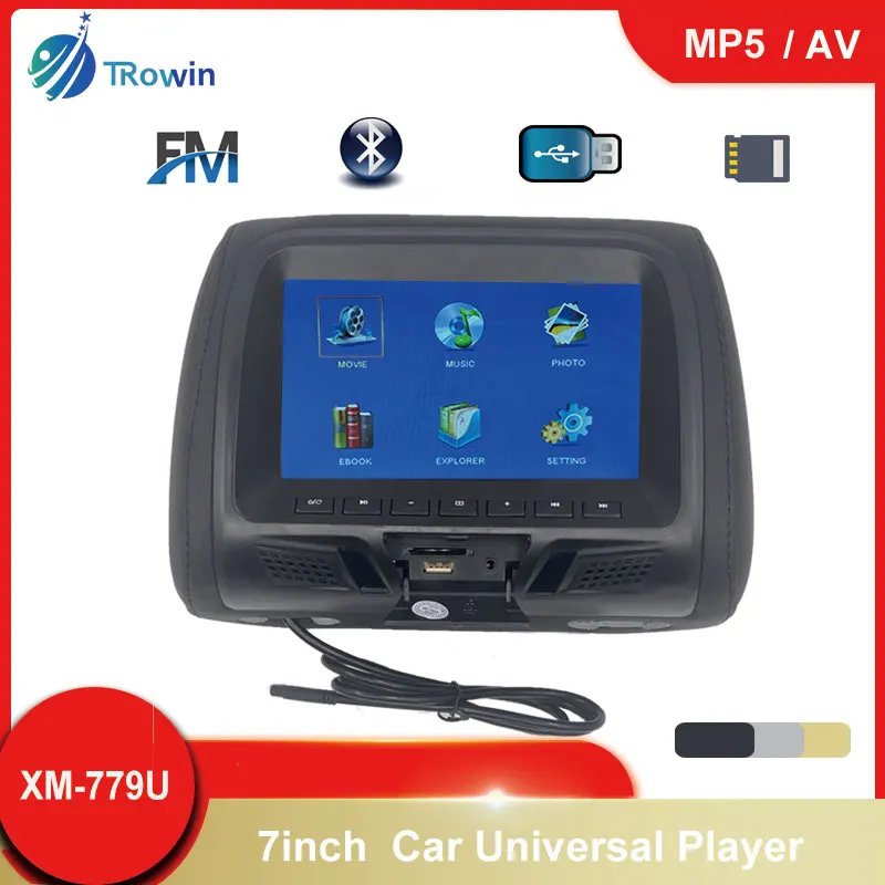 

Universal 7" LCD Screen Car Headrest Monitor Rear Seat Pillow For MP4 MP5 DVD Player Support AV/USB/SD/FM/Headphone/Bluetooth