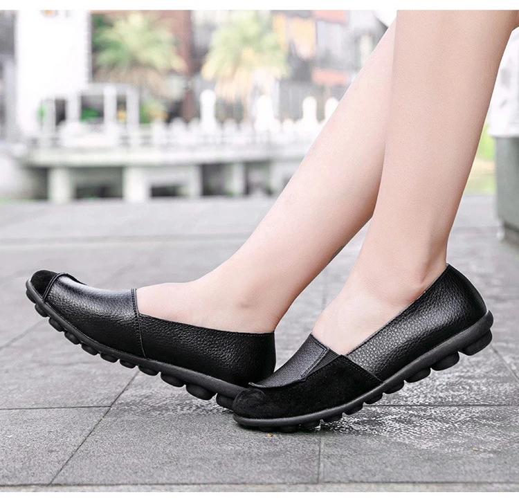 AH 208-2020 New Spring Autumn Women's Flat Shoes Comfortable Nurse Loafers Geunie Leather Mother Walking Shoe-6