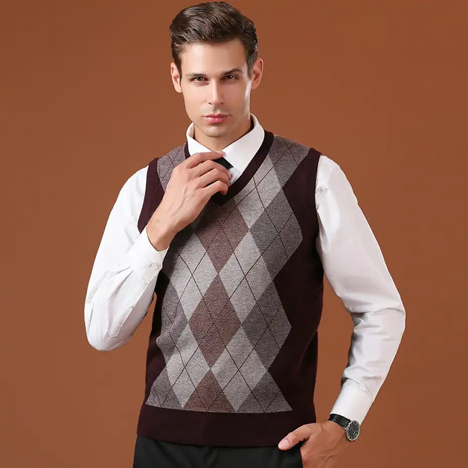 mens wool knit vest sweater pullover sleeveless tops v neck