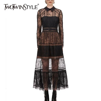 TWOTWINSTYLE Patchwork Lace Party Dress Women Lapel Collar Long Sleeve High Waist With Sashes Sexy Dresses For Female Clothing
TWOTWINSTYLE Patchwork Lace Party Dress Women Lapel Collar Long Sleeve High Waist With Sashes Sexy Dresses For Female Clothing