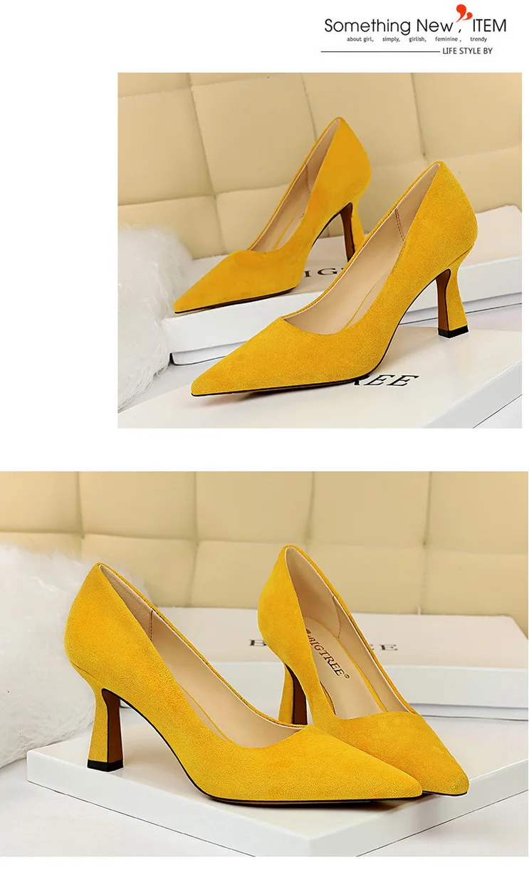 High Heels shoes Women pointed toe pumps flock shallow office pump casual Slip on Slides big size zapatos mujer high quality High Heels shoes Women pointed toe pumps flock shallow office pump casual Slip on Slides big size zapatos mujer high quality