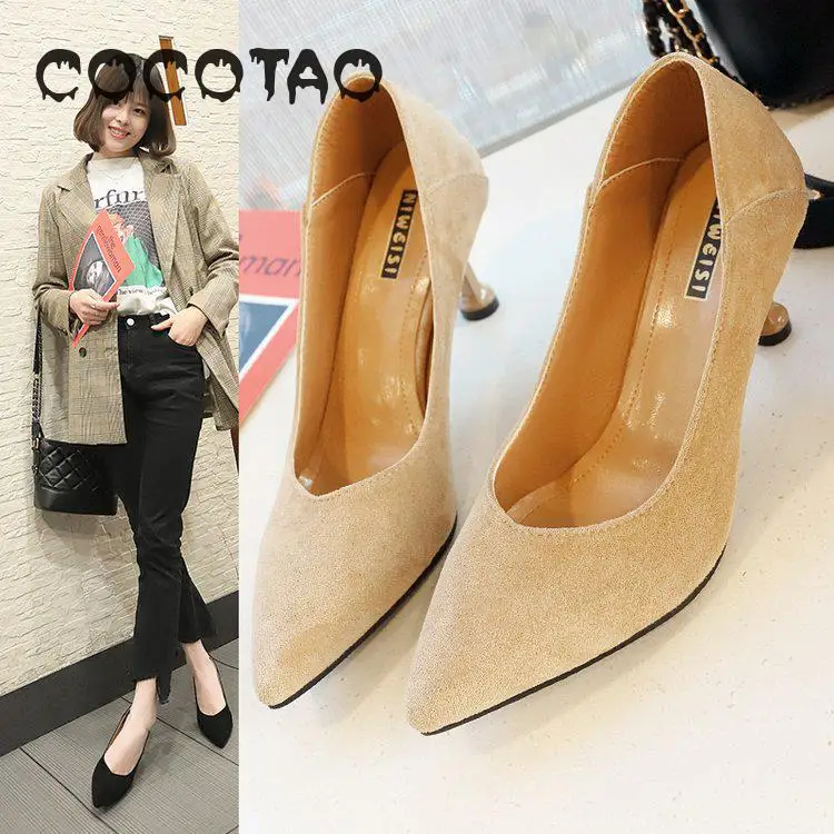 

Web Celebrity Female The New Spring 2019 Han Edition Joker Pointed Mouth Light Suede Contracted Fine With High Heels28