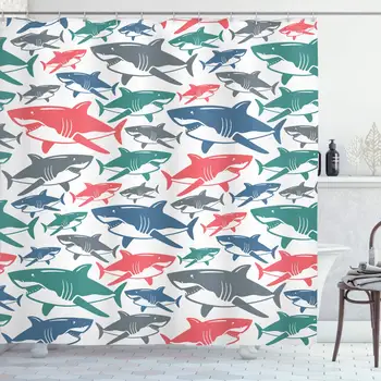 Shark Shower Curtain, Mix of Colorful Bull Shark Family Pattern Masters Survival Predators Dangerous Nature, Cloth Fabric
Shark Shower Curtain, Mix of Colorful Bull Shark Family Pattern Masters Survival Predators Dangerous Nature, Cloth Fabric