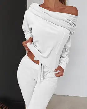 Women Off Shoulder Top Trousers 2 Piece Sets Slash Neck Solid Long Sleeve Tops Long Pants Suit Casual Tracksuit Loose Suits 
Women Off Shoulder Top Trousers 2 Piece Sets Slash Neck Solid Long Sleeve Tops Long Pants Suit Casual Tracksuit Loose Suits