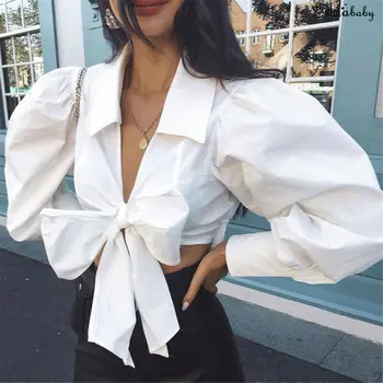 Women Long Sleeve Blouses Shirt Sexy Strapless Deep V-Neck Blouses Lantern Sleeve Bow Belt Bandage Tops Casual Tee White Shirt
Women Long Sleeve Blouses Shirt Sexy Strapless Deep V-Neck Blouses Lantern Sleeve Bow Belt Bandage Tops Casual Tee White Shirt