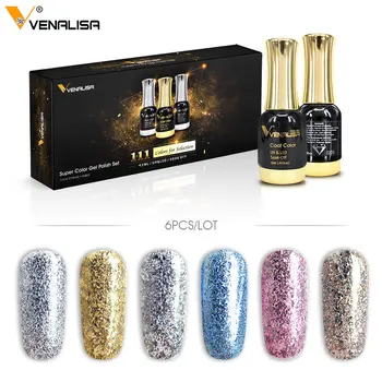 

6pcs/lot VENALISA Platinum Nail Gel Polish 12ml Starry Gel Lacquer Nail Art Long Lasting Soak off UV LED Glitter Nail Gel Polish