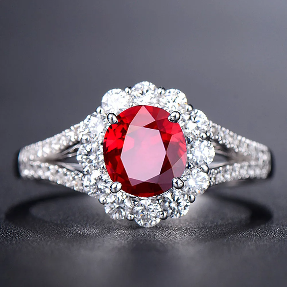 

Fashion red crystal ruby gemstones diamonds rings for women white gold silver color luxury jewelry bijoux bague party lover gift