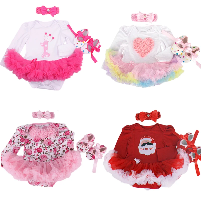 

Baby Girl Infant 3pcs Clothing Sets Long Sleeve Tutu Romper Dress/Jumpersuit+Headband+Shoes Bebe Birthday Party Costumes Vestido