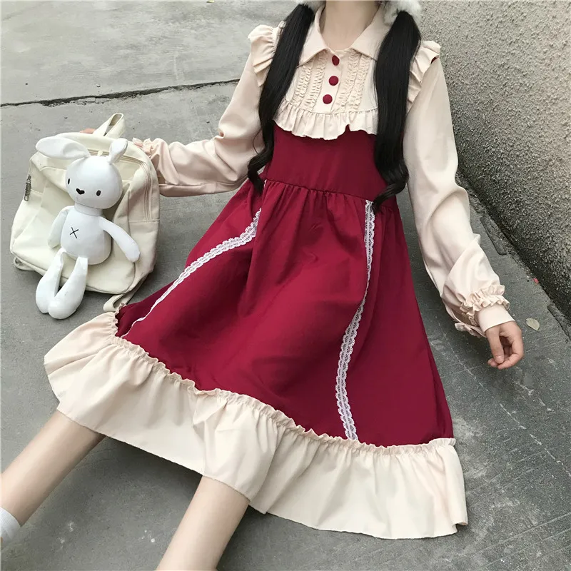 Sweet Kawaii Girl Color Matching Dress Japanese Harajuku Women Black Ruffles Dress Lantern Sleeve Lolita Style Student's Dress
Sweet Kawaii Girl Color Matching Dress Japanese Harajuku Women Black Ruffles Dress Lantern Sleeve Lolita Style Student's Dress