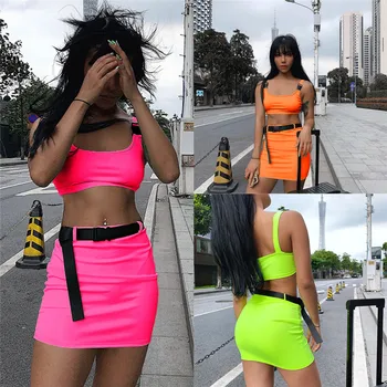 Women Sexy Sleeveless Buckle Tank Vest Crop Top High Waist With Belt Short Skirt Bodycon Women Dress Evening Party Two Piece Set
Women Sexy Sleeveless Buckle Tank Vest Crop Top High Waist With Belt Short Skirt Bodycon Women Dress Evening Party Two Piece Set