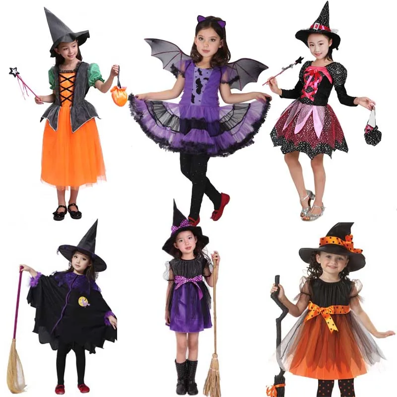 Платье на Хэллоуин для девочек Детская одежда косплея ведьмы с тыквой Костюм