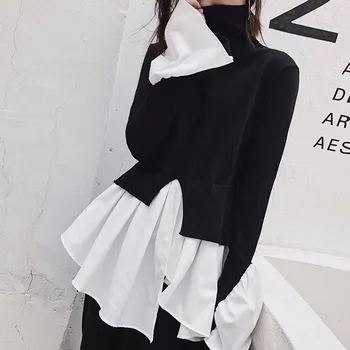 Spring Womens Knitted Sweater Top Turtleneck Stylish Fairy Women Flare Sleeve Patchwork Pullovers Streetwear B60 
Spring Womens Knitted Sweater Top Turtleneck Stylish Fairy Women Flare Sleeve Patchwork Pullovers Streetwear B60