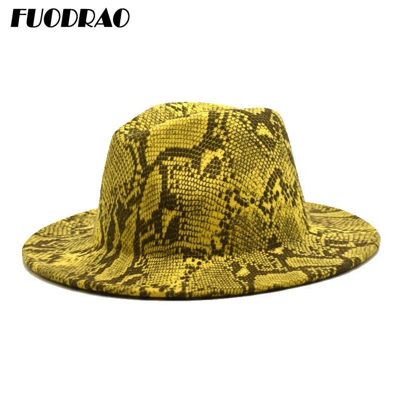 FUODRAO 2020 New Snake Print Women Fedoras Wool Wide Brim Fedora Hats Autumn Winter Jazz Caps Vintage British Cowboy Hat F63
FUODRAO 2020 New Snake Print Women Fedoras Wool Wide Brim Fedora Hats Autumn Winter Jazz Caps Vintage British Cowboy Hat F63