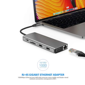 Laptop Docking Station Power Adapter 12 in 1 Type-C Video Audio HUB USB3.0 USB-C HDMI VGA RJ45 3.5mm SD TF Converter
Laptop Docking Station Power Adapter 12 in 1 Type-C Video Audio HUB USB3.0 USB-C HDMI VGA RJ45 3.5mm SD TF Converter