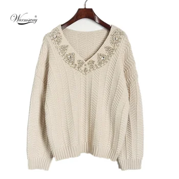 Women Handmade Sequin Beading Sweater Long Sleeve Pullover Autumn Winter Sexy V Neck Casual Ladies Knit Top CY-055
Women Handmade Sequin Beading Sweater Long Sleeve Pullover Autumn Winter Sexy V Neck Casual Ladies Knit Top CY-055