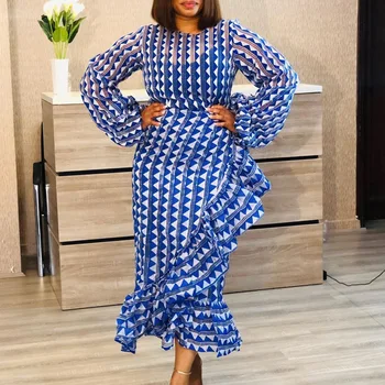 Women Blue Printed Dress Ruffles Elegant O Neck Long Lantern Sleeves Autumn Female Vestidos Fashion New Party Evening Dresses
Women Blue Printed Dress Ruffles Elegant O Neck Long Lantern Sleeves Autumn Female Vestidos Fashion New Party Evening Dresses