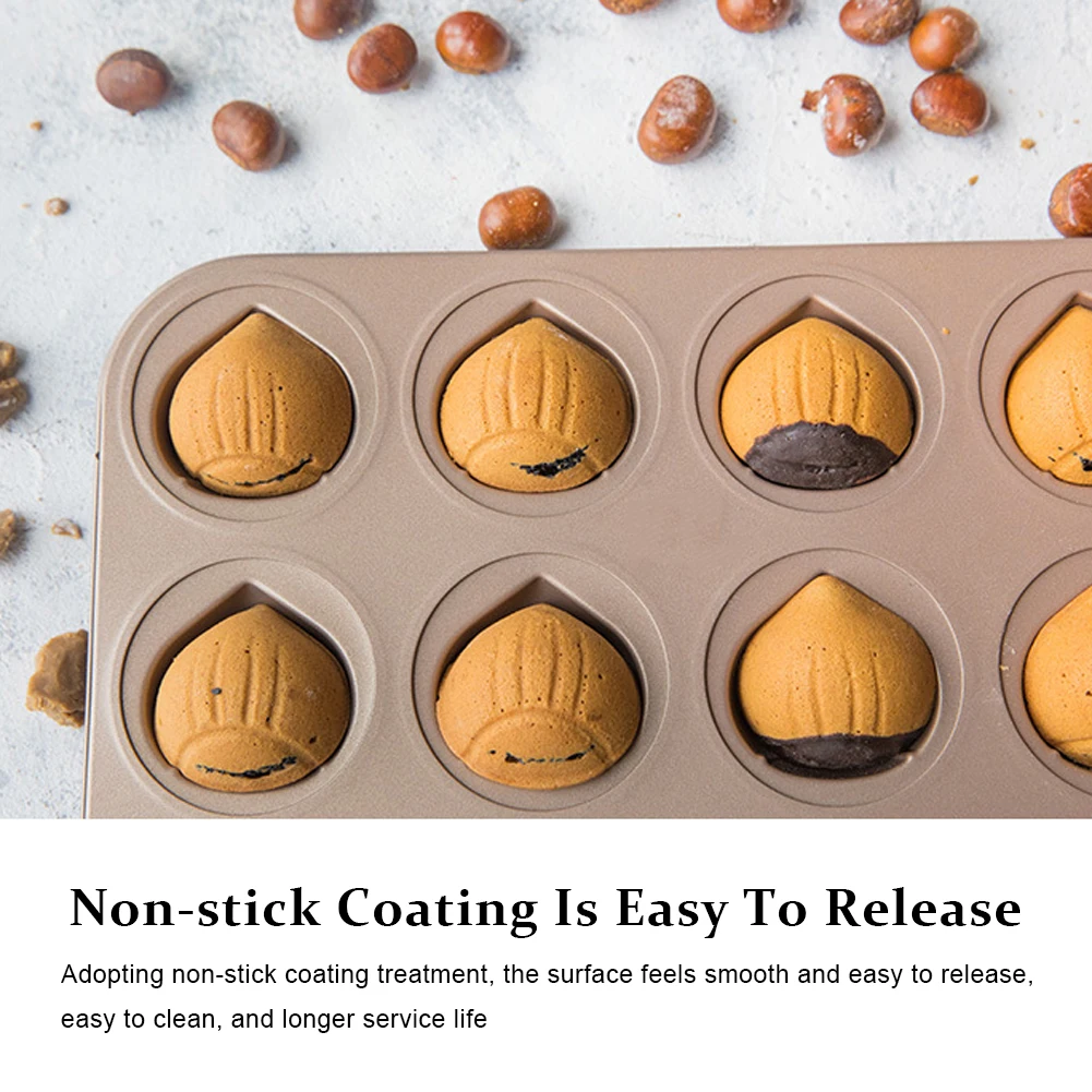 Muffin Cake Pan, 12-Cavity Non-Stick Chestnut-Shaped Bakeware, for Oven Baking.DIY Cake Baking Mold.Easy to Clean
Muffin Cake Pan, 12-Cavity Non-Stick Chestnut-Shaped Bakeware, for Oven Baking.DIY Cake Baking Mold.Easy to Clean