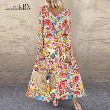 LuckBN Women's Print Autumn Long Dress O Neck Long Sleeve Women's Casual Loose 5XL Large Size Dress Bohemian Chic Ankle Vestidos
LuckBN Women's Print Autumn Long Dress O Neck Long Sleeve Women's Casual Loose 5XL Large Size Dress Bohemian Chic Ankle Vestidos