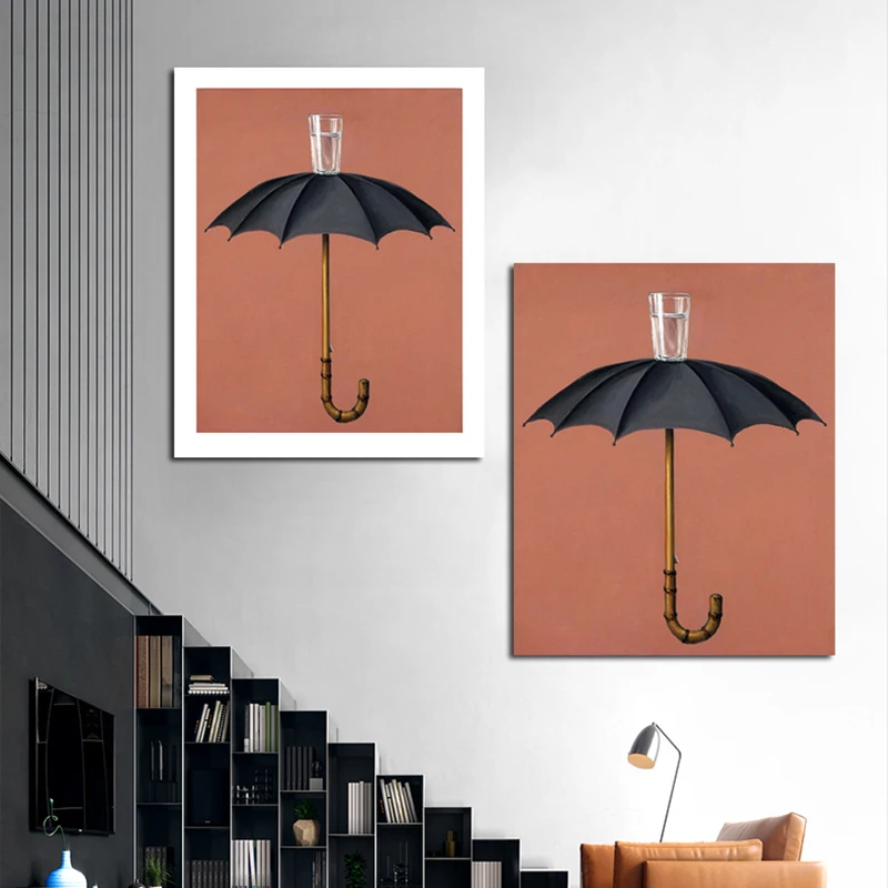 Плакаты и принты Magritte со стеклянной водой зонтиками сюрреалистичность натюрморт