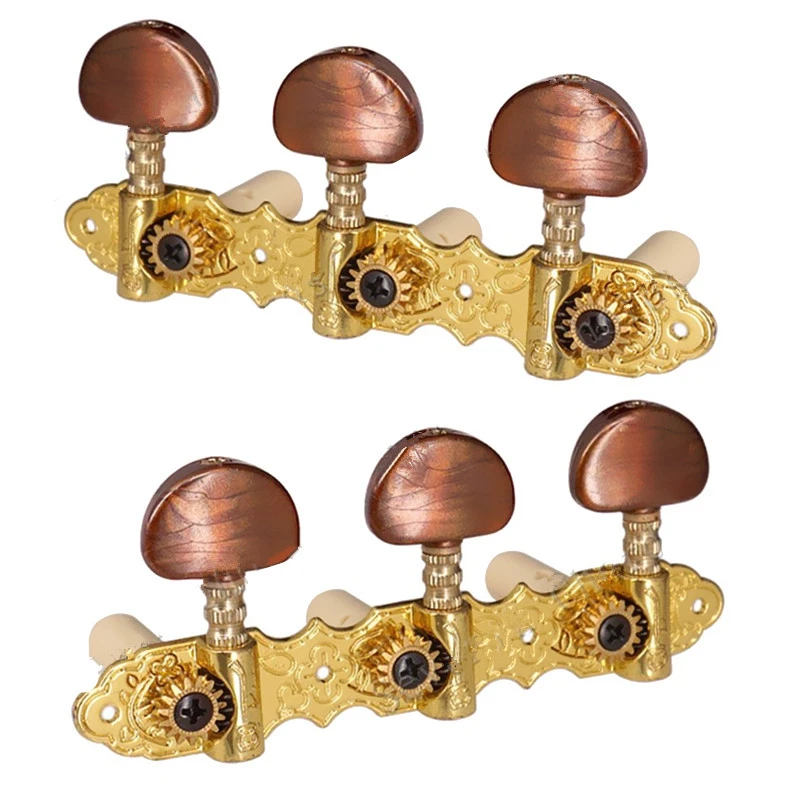 

2 Pcs Golden Classical Guitar Tuning Pegs Keys Tuners Machine Heads With Coffee Half Round Buttons Guitar Accessories Parts
