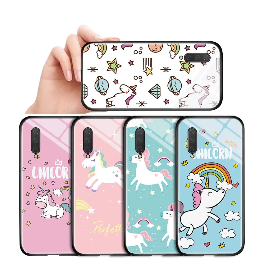 For Xiaomi mi MIX 2 2S 3 MAX Play A3 CC9e Cute Cartoon Pink Unicorn Pattern Casing Shockproof Case Tempered Glass Cover | Мобильные