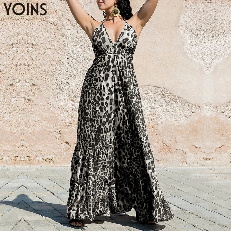 

YOINS Women Fashion Leopard Print Dress 2019 Summer Sexy Spaghetti Strap Backless Ruffle Bing Swing Party Dresses Plus Size