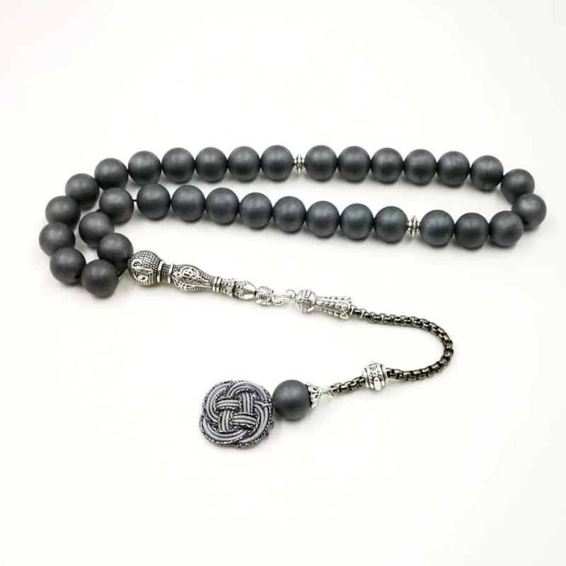 Натуральный Матовый hemati Tasbih серые бусины металлическая кисточка ручная работа