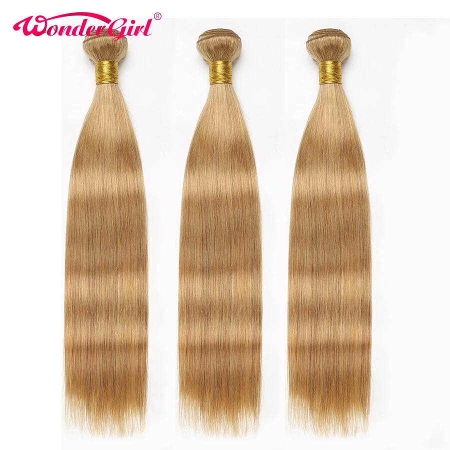 

3 Bundle Deals Color 27 Honey Blonde Brazilian Straight Human Hair Bundles 100%Non Remy Hair Extensions No Shedding Wonder girl