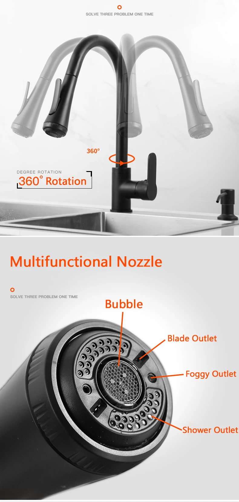 Generic Kitchen Faucet Four Water Modes Pull Out Kithen Faucets 3