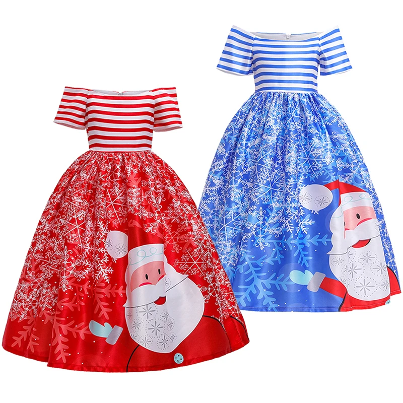 

2023 Christmas Girls Princess Dress Cute Cartoon Santa Claus Xmas Snowflake Dress 5-14 Years Old Party Outfit Kids Clothes