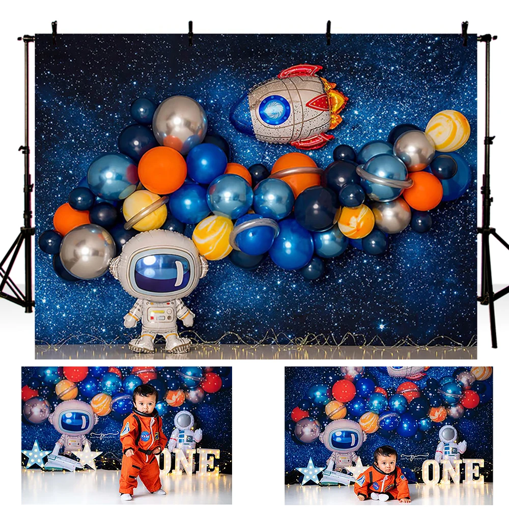 

Photography Backdrop Space Themed Astronaut 1st Birthday Cake Smash Party Decor Kid Boy Photographic Studio Photo Backgrounds